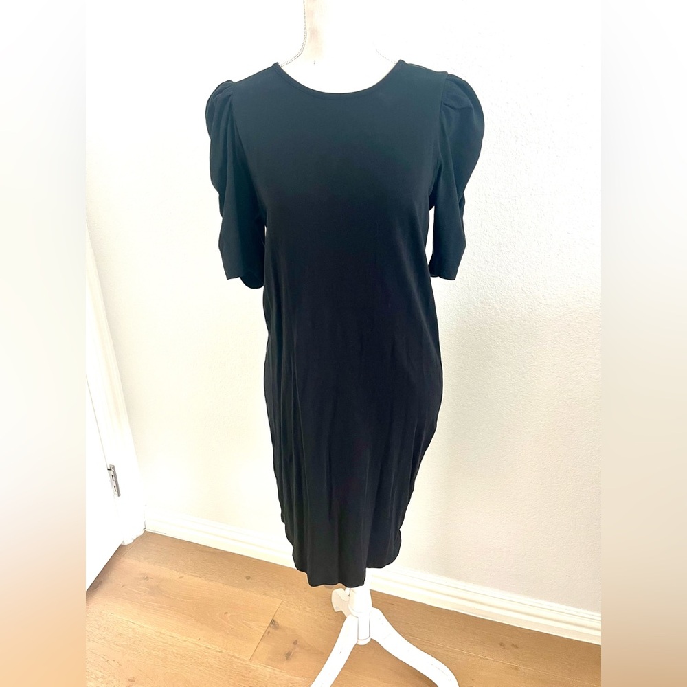 Frame 3/4 Sleeve Soft Black Midi Dress